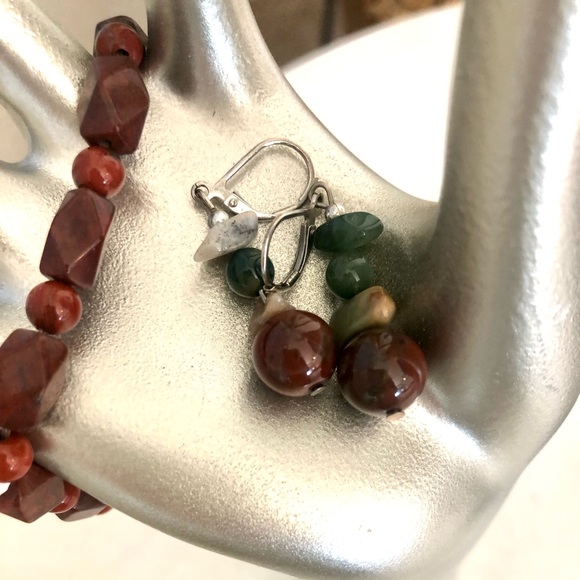 Vintage Tumbled Jasper Stone Bracelet & Earrings - Picture 6 of 13